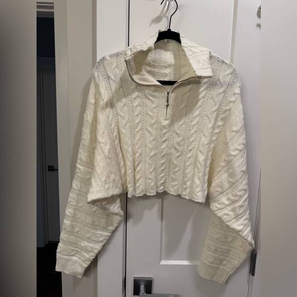 SHEIN Sweaters - SHEIN Cream Cable Knit Cropped Turtleneck Sweater